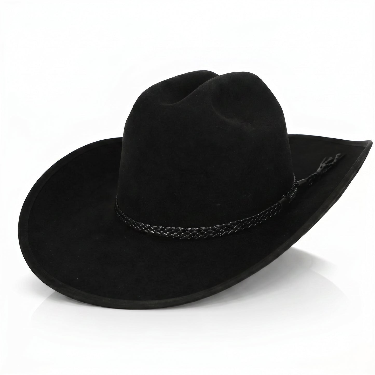 Black cowboy hat with wide brim and structured crown in classic western style