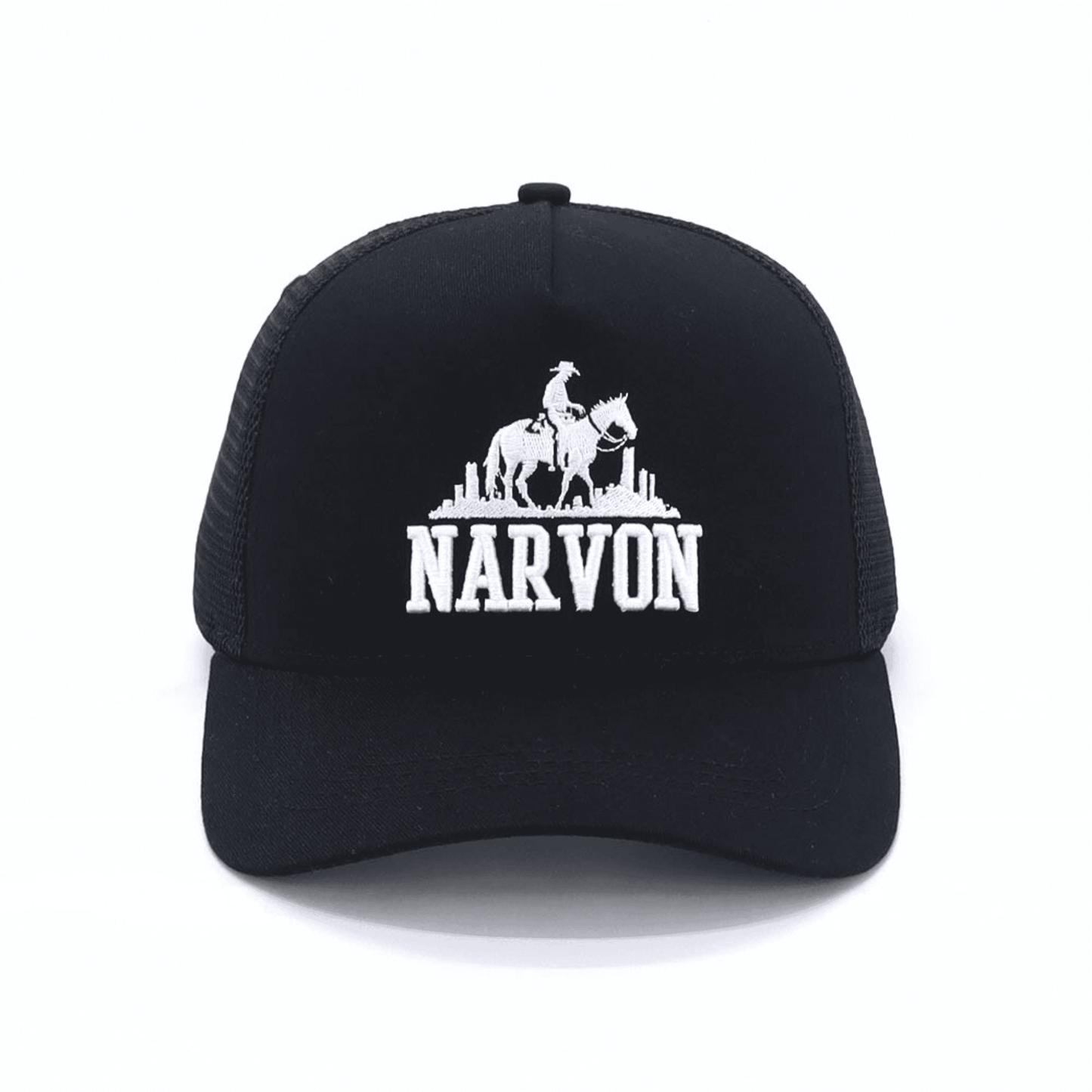 Black trucker hat mens snapback cap with logo front view