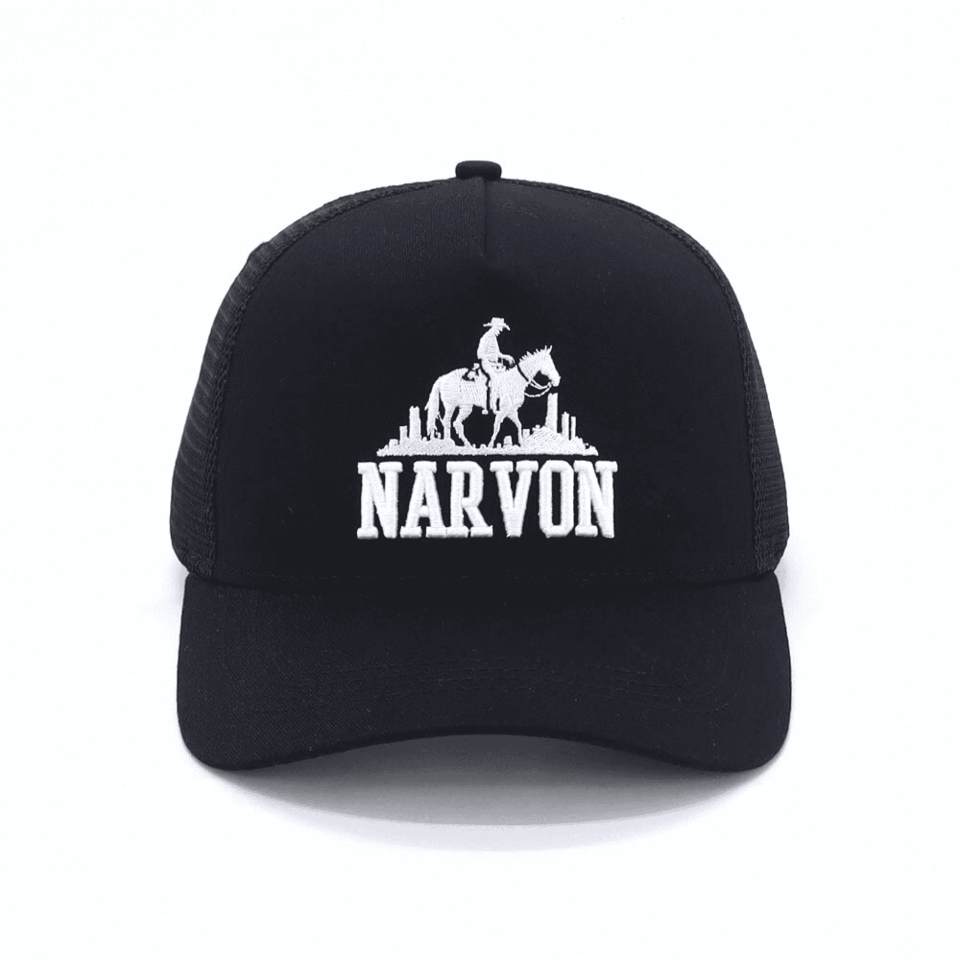 Black trucker hat mens snapback cap with logo front view