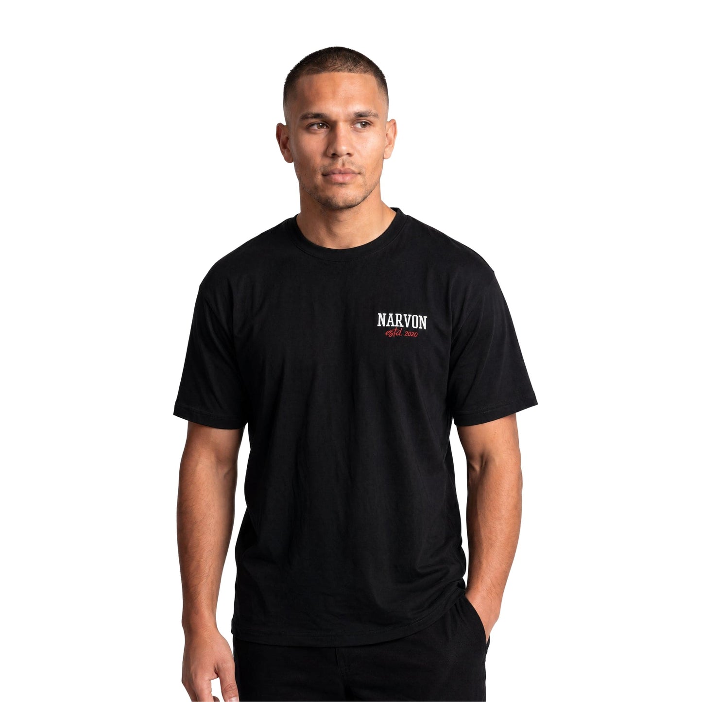 Men wearing a black casual cotton t-shirt styled for everyday wear with a relaxed fit