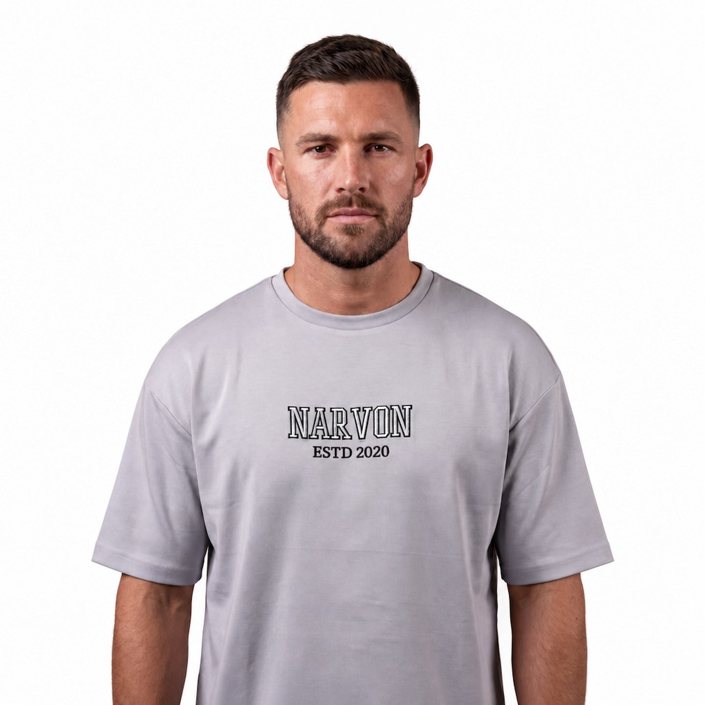 Mens plain grey cotton t shirt with relaxed fit front view