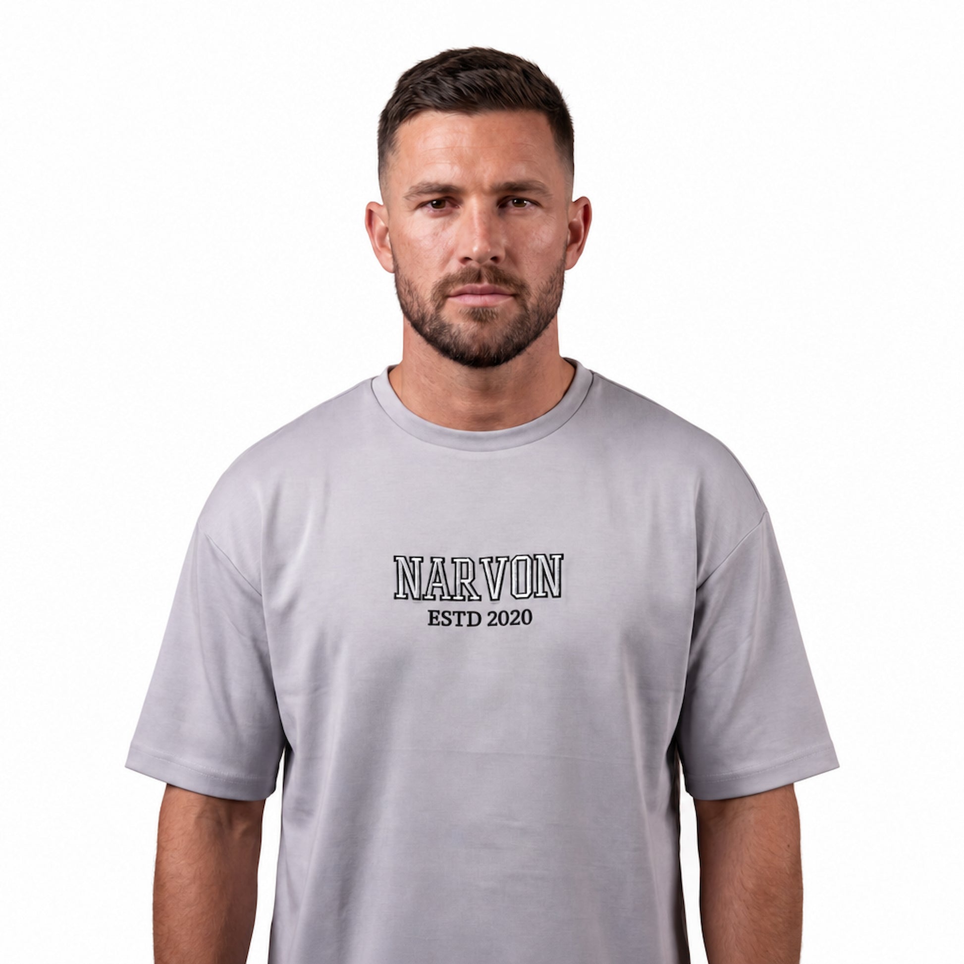Mens plain grey cotton t shirt with relaxed fit front view