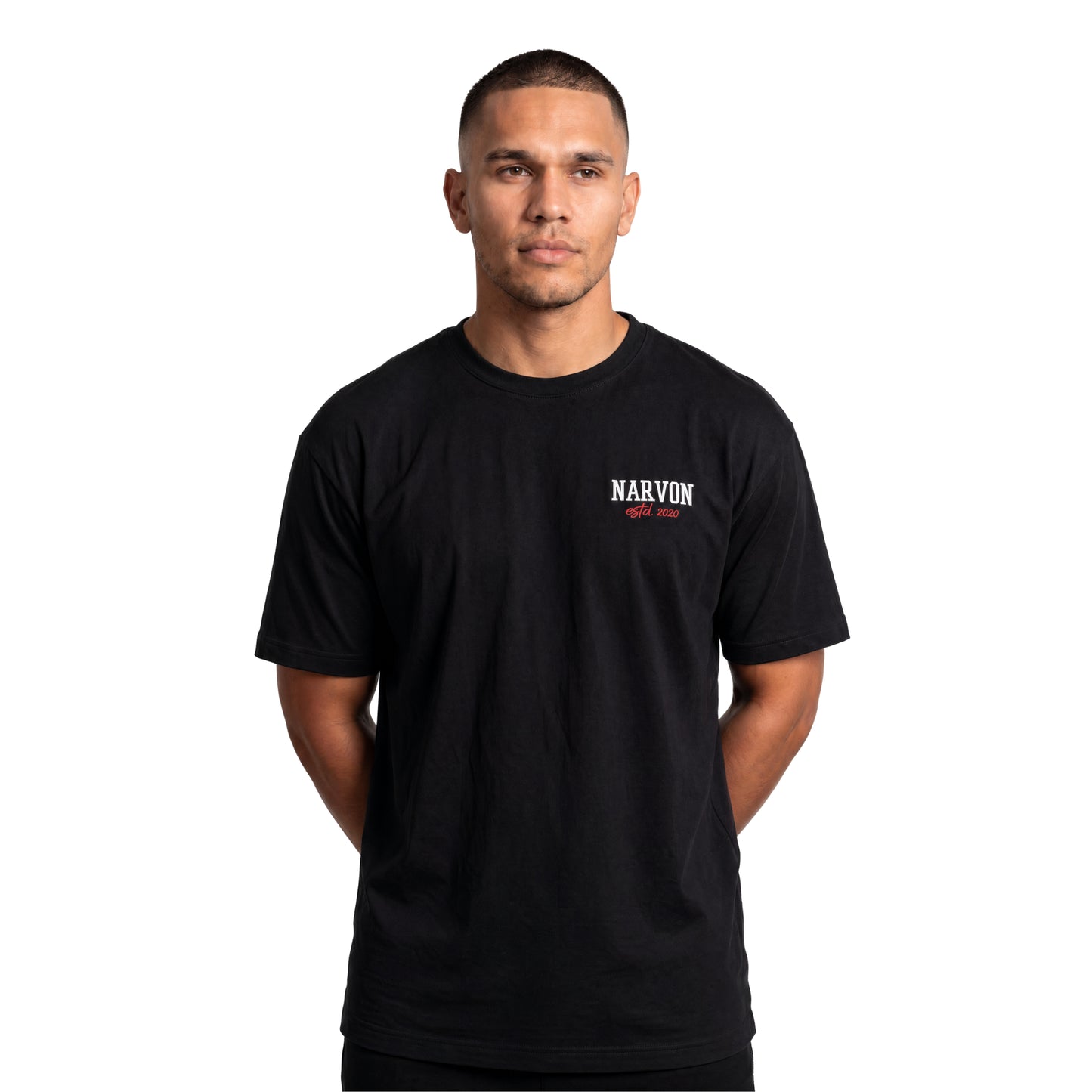 Men’s black cotton t-shirt with relaxed fit and Narvon logo in a clean everyday casual style