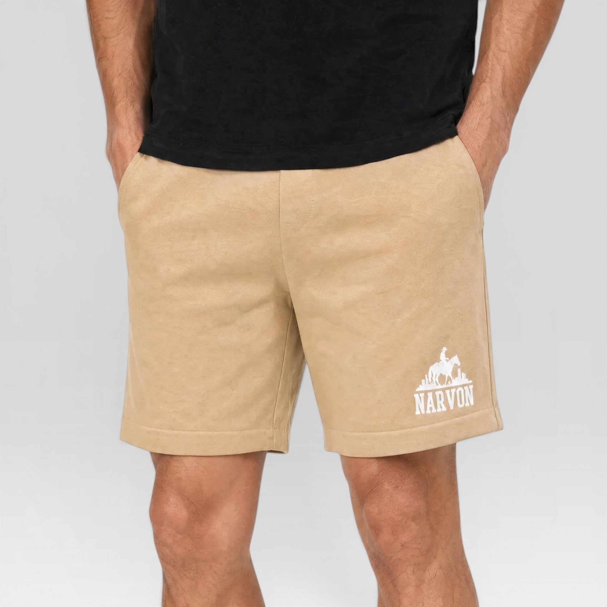 Men’s beige cotton shorts with relaxed fit and Narvon logo in a casual everyday style