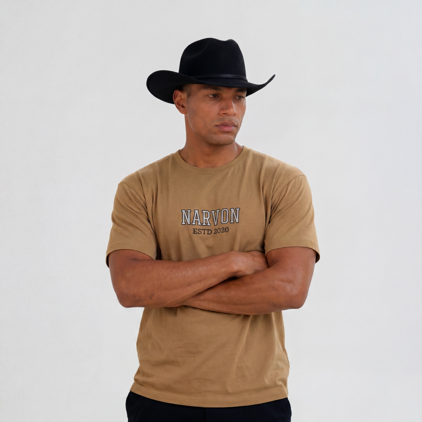 Men’s tan western style t-shirt with relaxed fit and cotton fabric for casual everyday wear